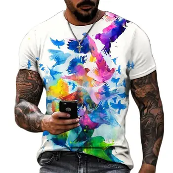 Летние мужские и женские футболки с 3D-принтом 2023 года, красочные футболки с абстрактными мультяшными животными, повседневные и модные для пар