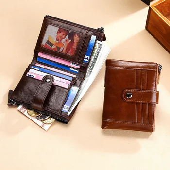 Ретро масляный воск мужской масляный кожаный бумажник многофункциональный кошелек RFID с несколькими картами, сумка для карт, короткая сумка для монет на молнии, кошельки, мужской кошелек